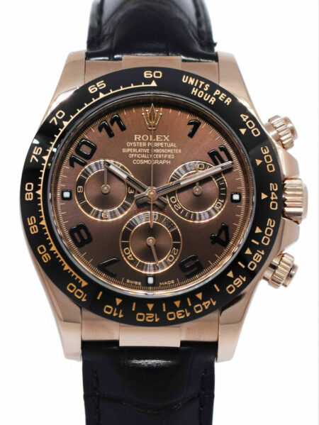 Rolex Daytona 18k Rose Gold / Ceramic Chocolate Dial 40mm Watch B/P '12 116515