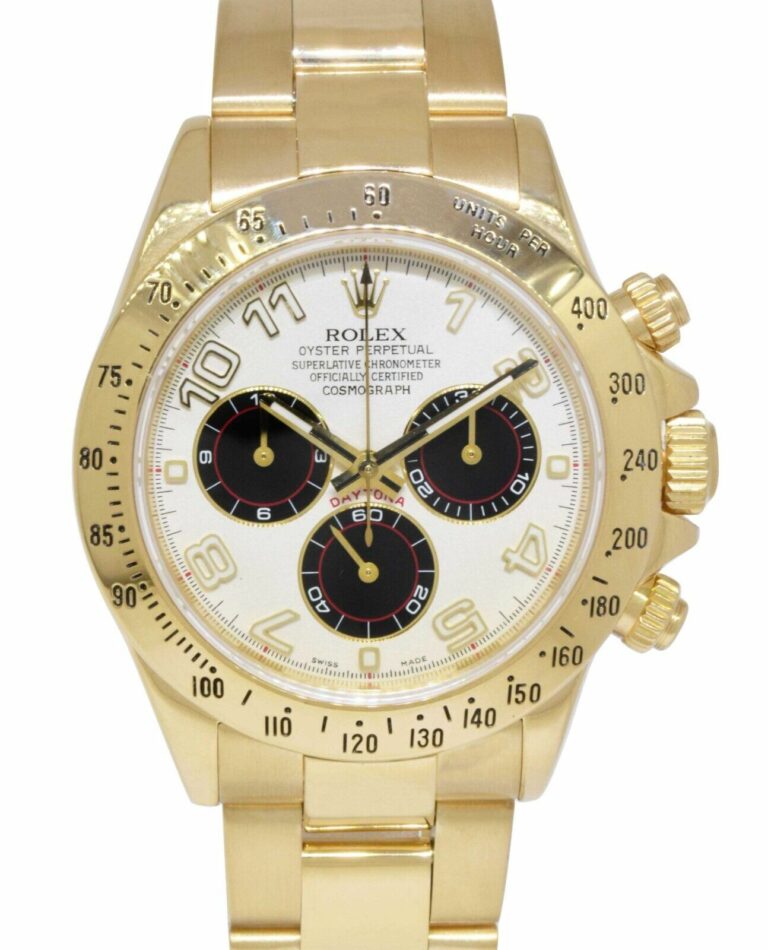 Rolex Daytona 18k Yellow Gold White Panda Dial Mens 40mm Watch F 116528