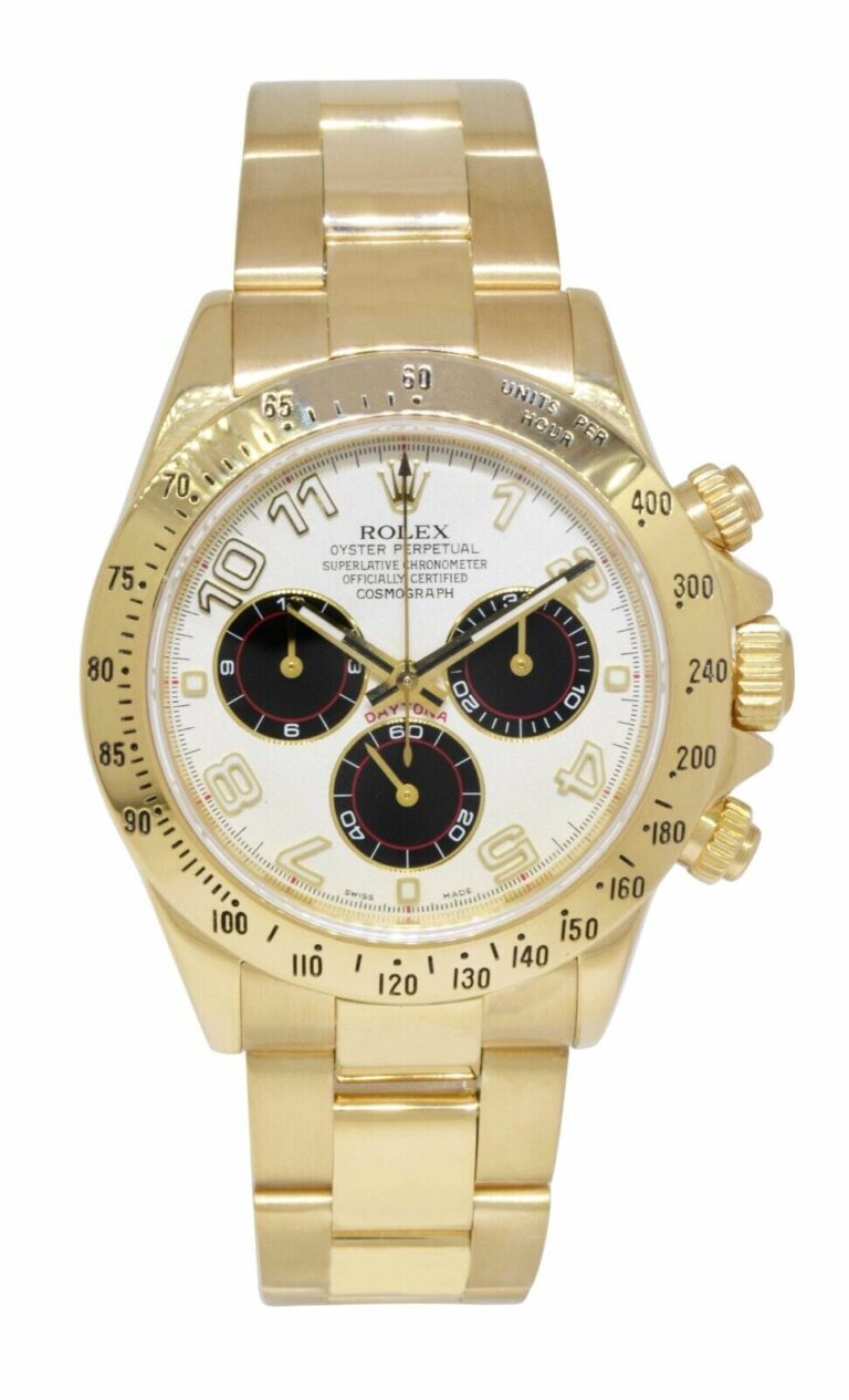 Rolex Daytona 18k Yellow Gold White Panda Dial Mens 40mm Watch F 116528