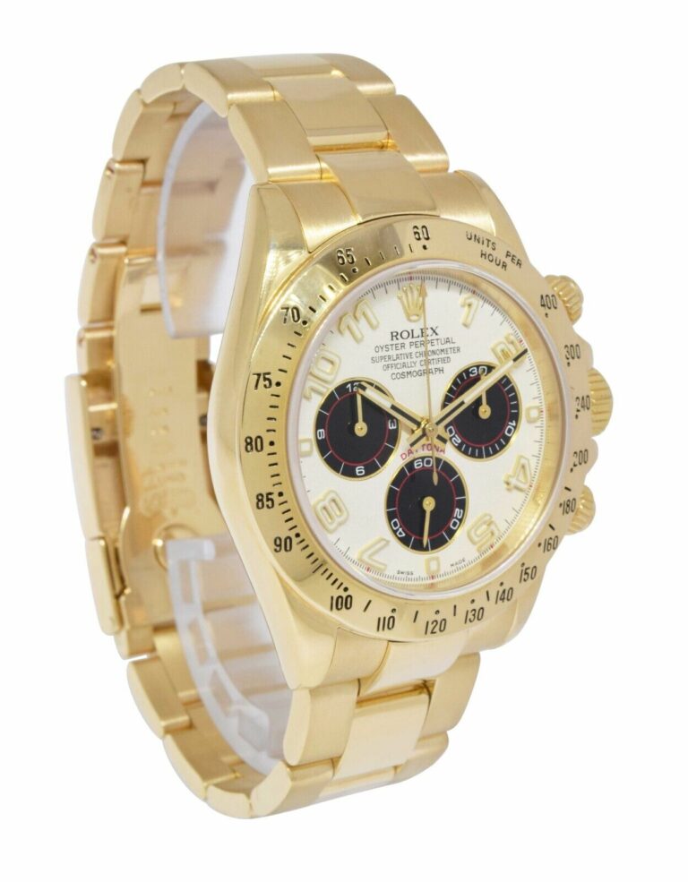 Rolex Daytona 18k Yellow Gold White Panda Dial Mens 40mm Watch F 116528