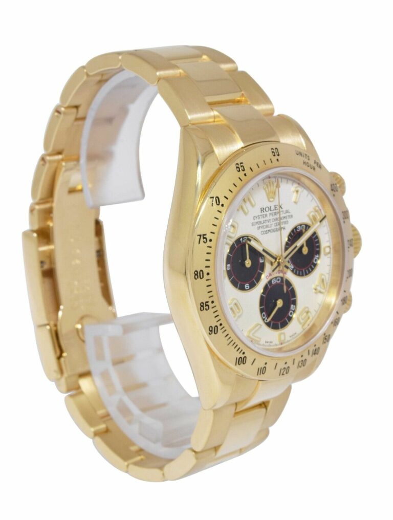 Rolex Daytona 18k Yellow Gold White Panda Dial Mens 40mm Watch F 116528