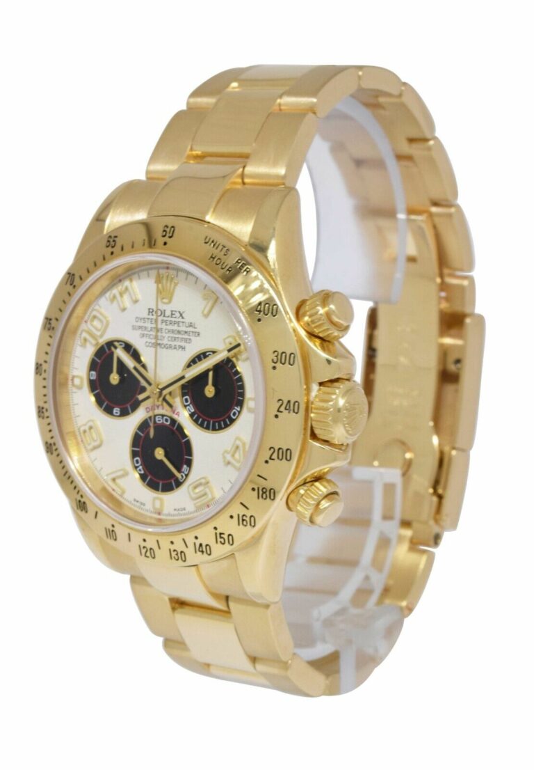 Rolex Daytona 18k Yellow Gold White Panda Dial Mens 40mm Watch F 116528