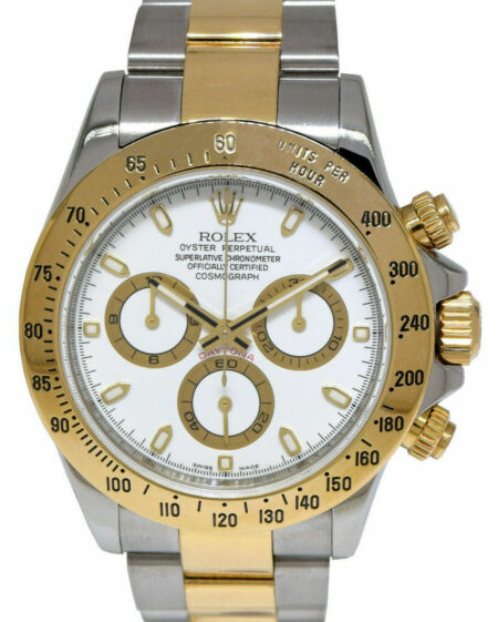 Rolex Daytona 18k Yellow Gold/Steel White Dial Mens 40mm Watch K B/P 116523