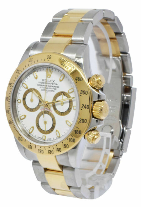 Rolex Daytona 18k Yellow Gold/Steel White Dial Mens 40mm Watch K B/P 116523