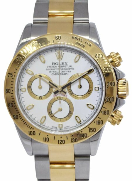 Rolex Daytona 18k Yellow Gold/Steel White Dial Mens 40mm Watch Scrambled 116523