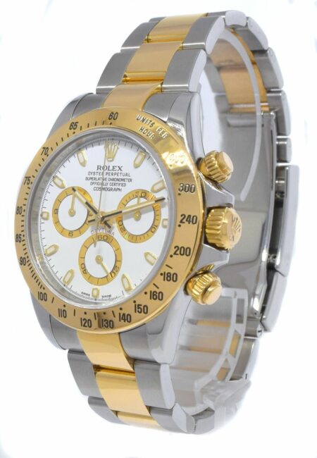 Rolex Daytona 18k Yellow Gold/Steel White Dial Mens 40mm Watch Scrambled 116523