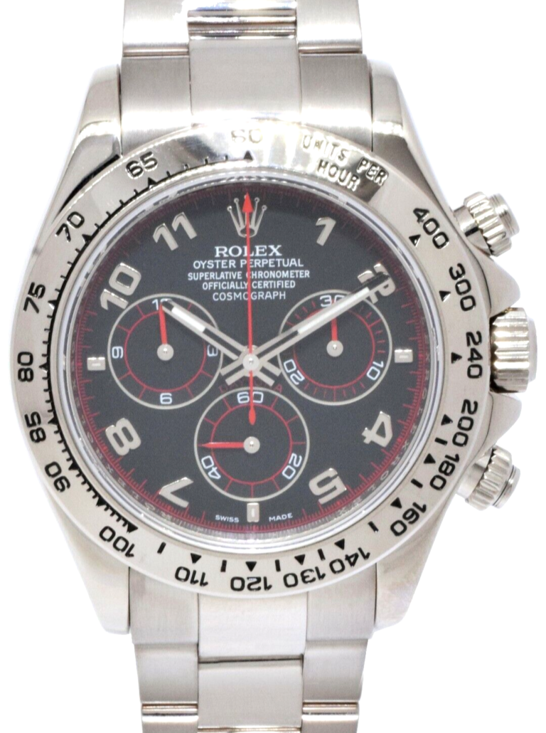 Rolex Daytona Chronograph 18k White Gold Black Dial Watch 'Z 116509