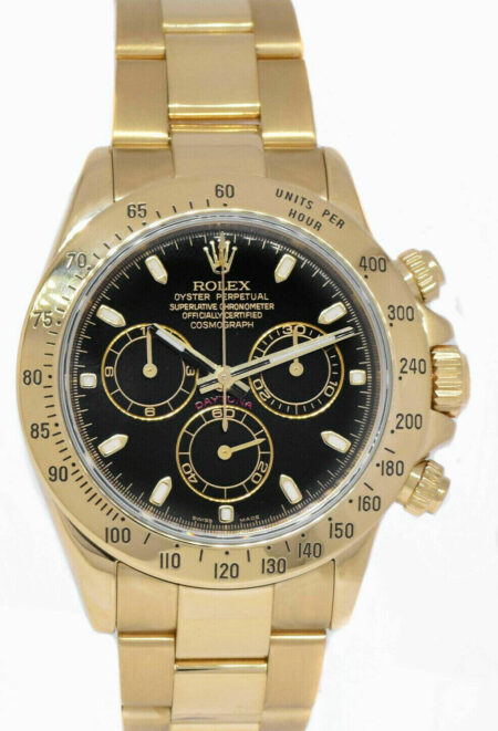 Rolex Daytona Chronograph 18k Yellow Gold Black Dial Mens 40mm Watch Y 116528