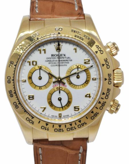 Rolex Daytona Chronograph 18k Yellow Gold White Arabic Mens 40mm Watch D 116518