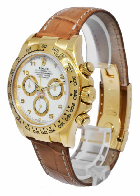 Rolex Daytona Chronograph 18k Yellow Gold White Arabic Mens 40mm Watch D 116518