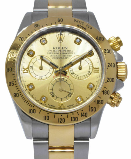 Rolex Daytona Chronograph 18k Yellow Gold/Steel Diamond Dial 40mm Watch M 116523