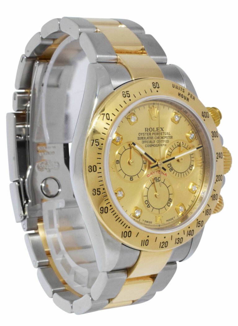 Rolex Daytona Chronograph 18k Yellow Gold/Steel Diamond Dial 40mm Watch M 116523