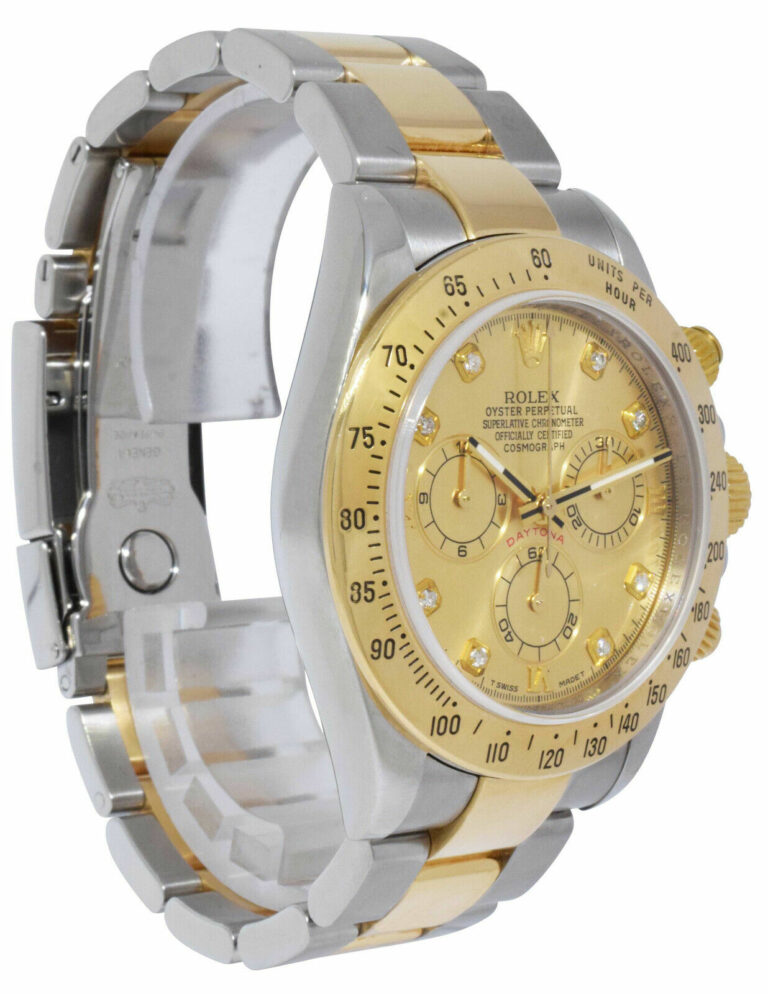 Rolex Daytona Chronograph 18k Yellow Gold/Steel Diamond Dial 40mm Watch M 116523