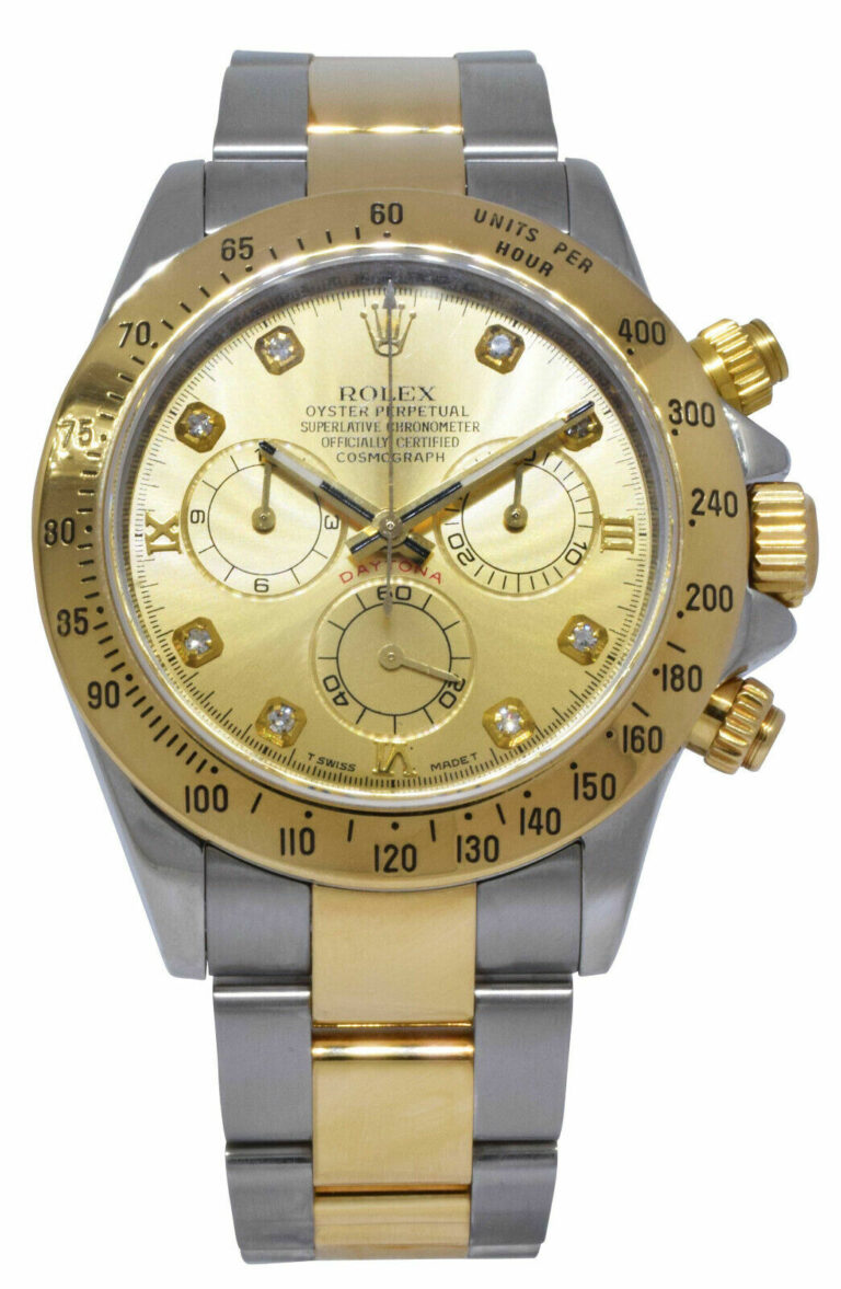 Rolex Daytona Chronograph 18k Yellow Gold/Steel Diamond Dial 40mm Watch M 116523