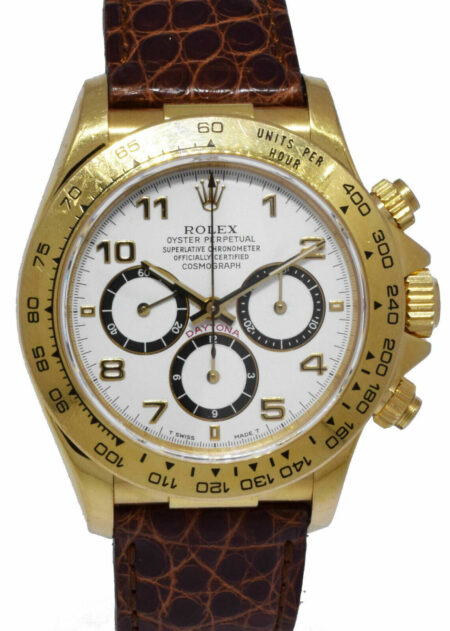 Rolex Daytona Chronograph 18k YG White Dial Leather strap Watch Box  N 16518