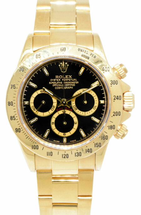 Rolex Daytona Z Movt. Chronograph 18k YG Black Dial Mens 40mm Watch/Serv 16528