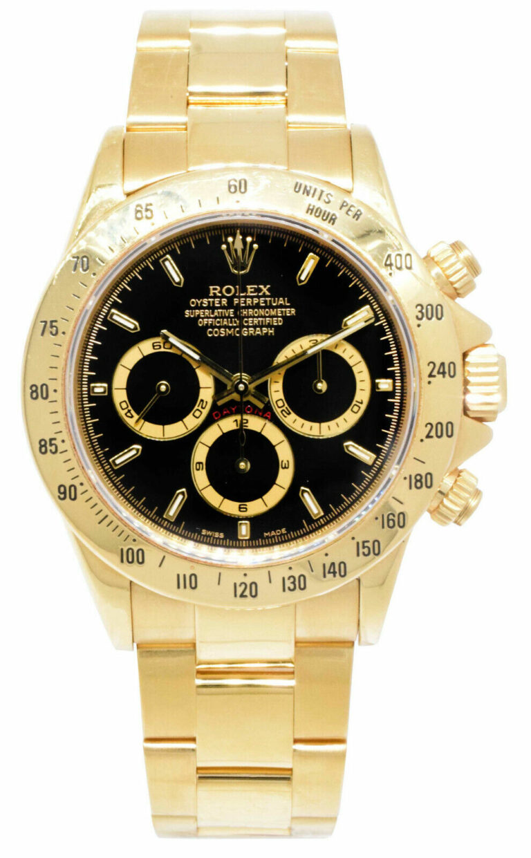 Rolex Daytona Z Movt. Chronograph 18k YG Black Dial Mens 40mm Watch/Serv 16528