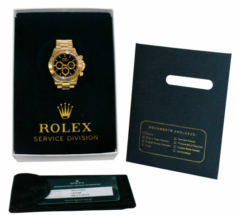 Rolex Daytona Z Movt. Chronograph 18k YG Black Dial Mens 40mm Watch/Serv 16528