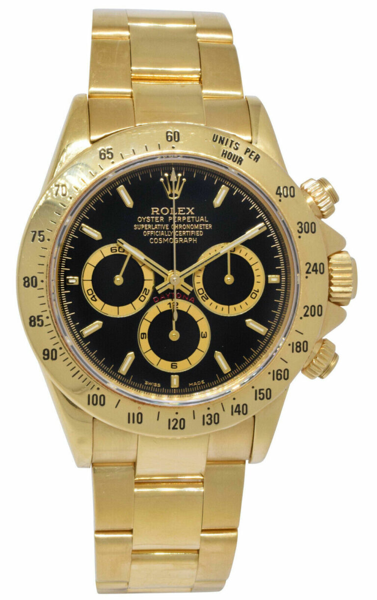 Rolex Daytona Z Movt. Chronograph 18k YG Black Dial Mens 40mm Watch/Serv 16528