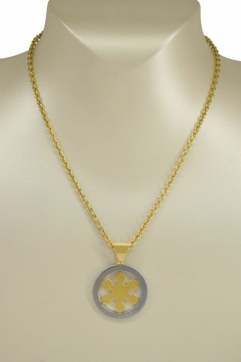 Bvlgari Tondo Snowflake 18k Yellow Gold/Steel Round Pendant Chain Necklace