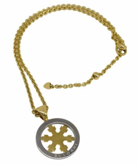 Bvlgari Tondo Snowflake 18k Yellow Gold/Steel Round Pendant Chain Necklace