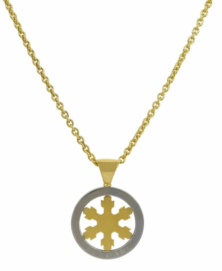 Bvlgari Tondo Snowflake 18k Yellow Gold/Steel Round Pendant Chain Necklace