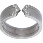 Cartier Double C Diamond 18k White Gold 2C Ring Band Size 57