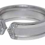 Cartier Double C Diamond 18k White Gold 2C Ring Band Size 57