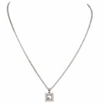 Chopard Happy Diamonds 18k White Gold Square Pendant Necklace +Cert 79/2938-20