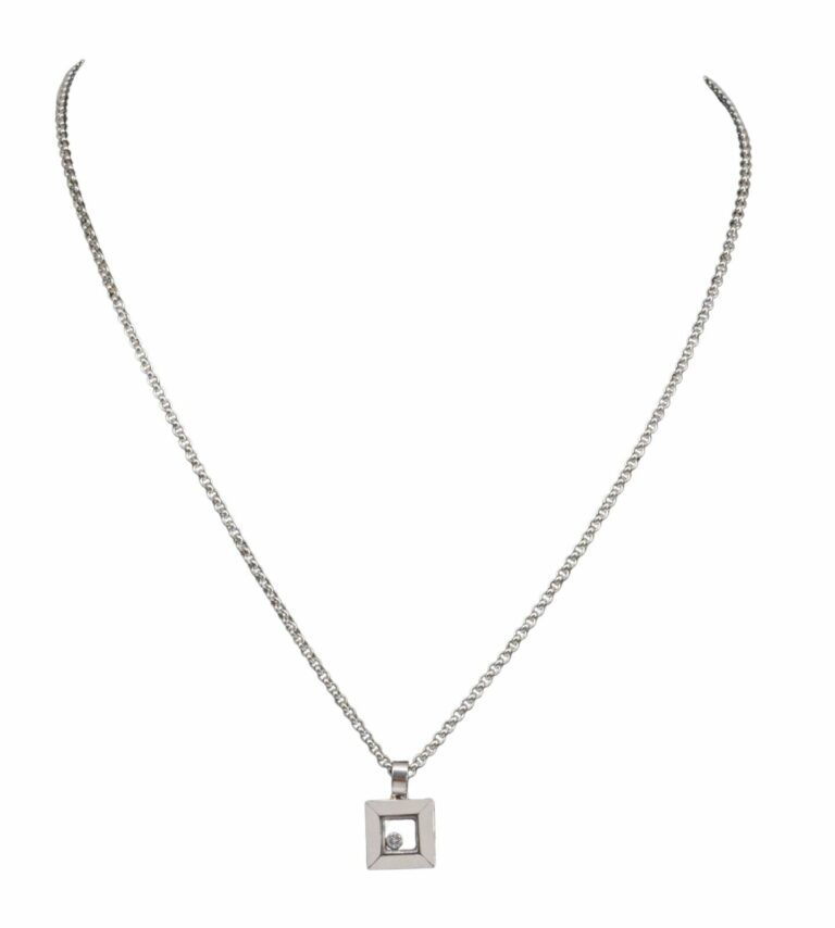 Chopard Happy Diamonds 18k White Gold Square Pendant Necklace +Cert 79/2938-20