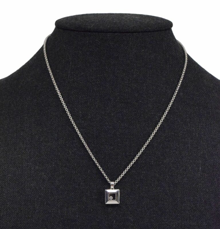 Chopard Happy Diamonds 18k White Gold Square Pendant Necklace +Cert 79/2938-20