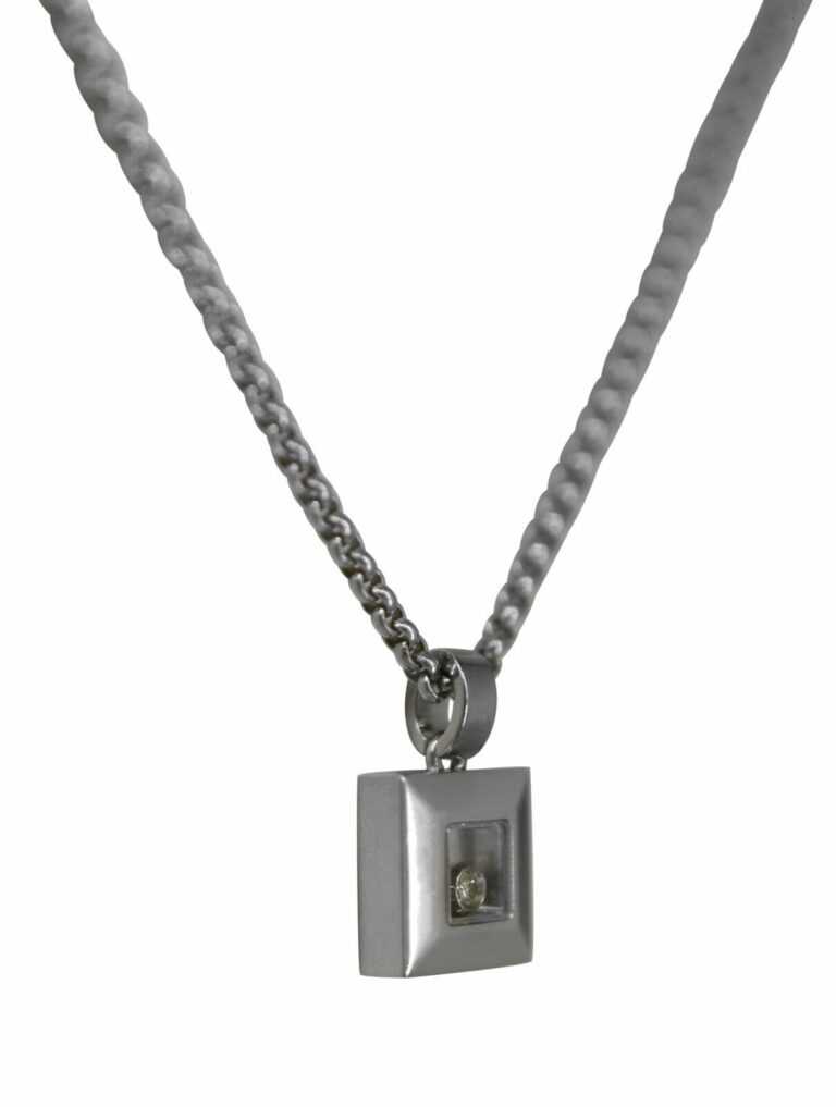 Chopard Happy Diamonds 18k White Gold Square Pendant Necklace +Cert 79/2938-20