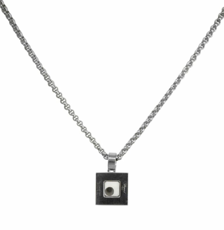 Chopard Happy Diamonds 18k White Gold Square Pendant Necklace +Cert 79/2938-20