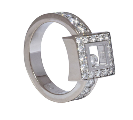 Chopard Happy Diamonds Square 18k White Gold Ring Size 6 82/2939-20