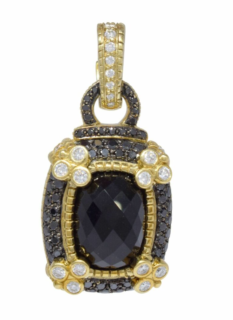 Judith Ripka 18k Yellow Gold Onyx Black 
White Diamond Pendant