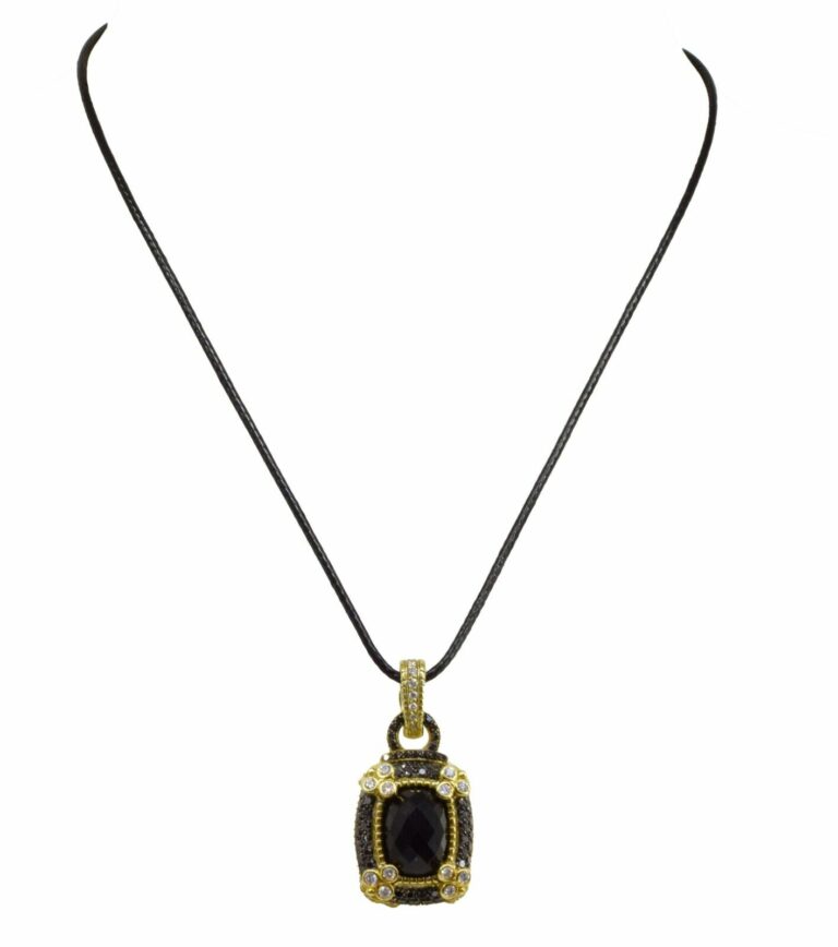 Judith Ripka 18k Yellow Gold Onyx Black 
White Diamond Pendant