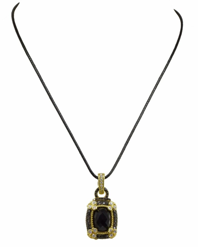 Judith Ripka 18k Yellow Gold Onyx Black 
White Diamond Pendant