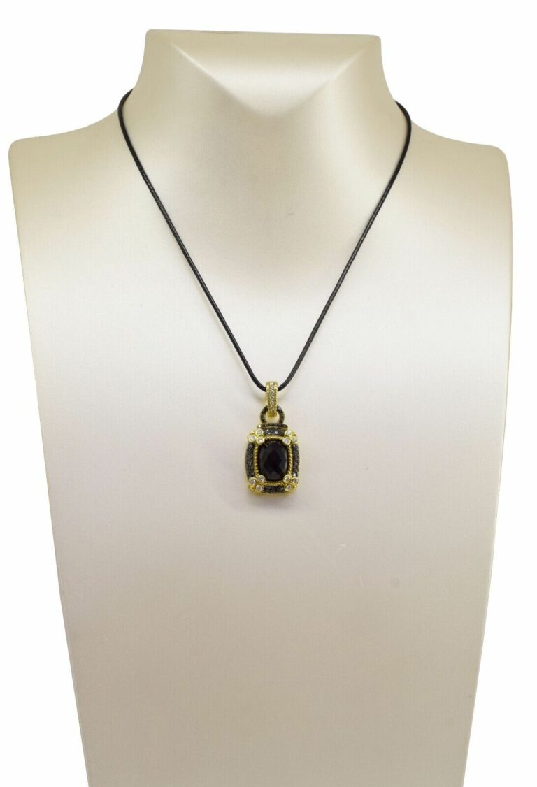 Judith Ripka 18k Yellow Gold Onyx Black 
White Diamond Pendant