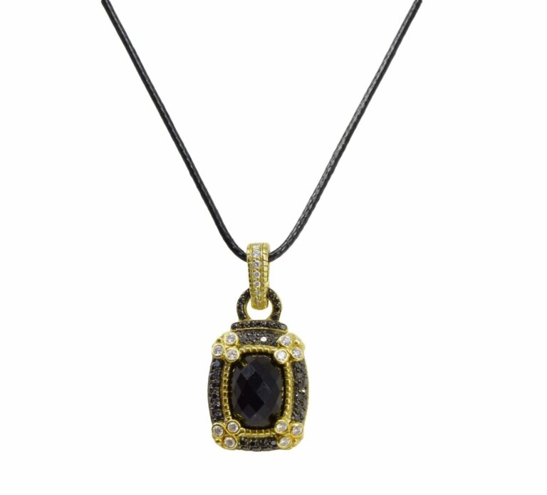 Judith Ripka 18k Yellow Gold Onyx Black 
White Diamond Pendant