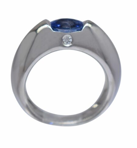 Piaget Blue Sapphire 
Diamond 18k White Gold Ring Size 52