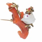 14K Gold ReefCoral Diamond 
Pearl Bird on a Branch Pin