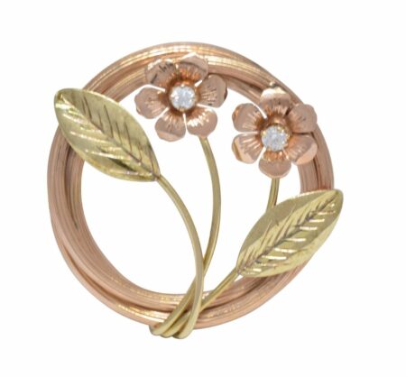 14k Rose 
Green Gold 
Diamond Floral Pin