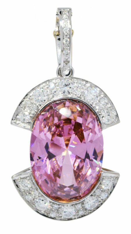 14k White Gold Pink Cubic Zirconia 
Diamond Pendant / Pearl Enhancer