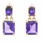 14K Yellow Gold Amethyst and Diamond Earrings