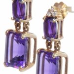 14K Yellow Gold Amethyst and Diamond Earrings