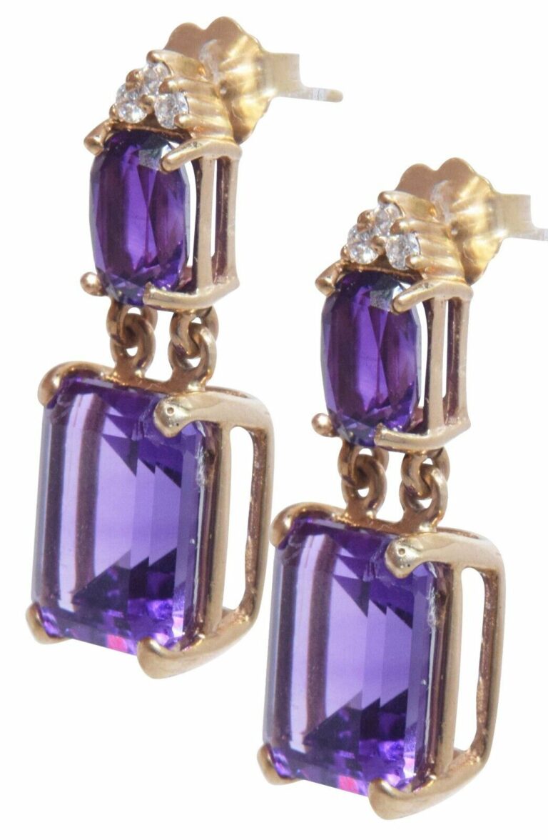 14K Yellow Gold Amethyst and Diamond Earrings