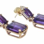 14K Yellow Gold Amethyst and Diamond Earrings