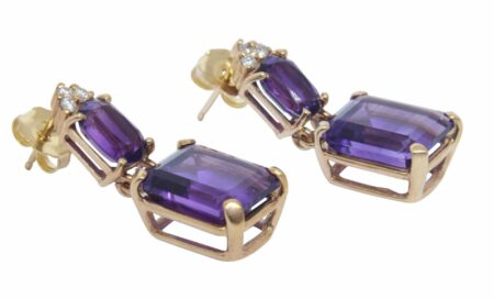 14K Yellow Gold Amethyst and Diamond Earrings