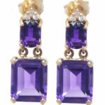 14K Yellow Gold Amethyst and Diamond Earrings