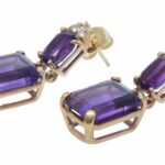 14K Yellow Gold Amethyst and Diamond Earrings